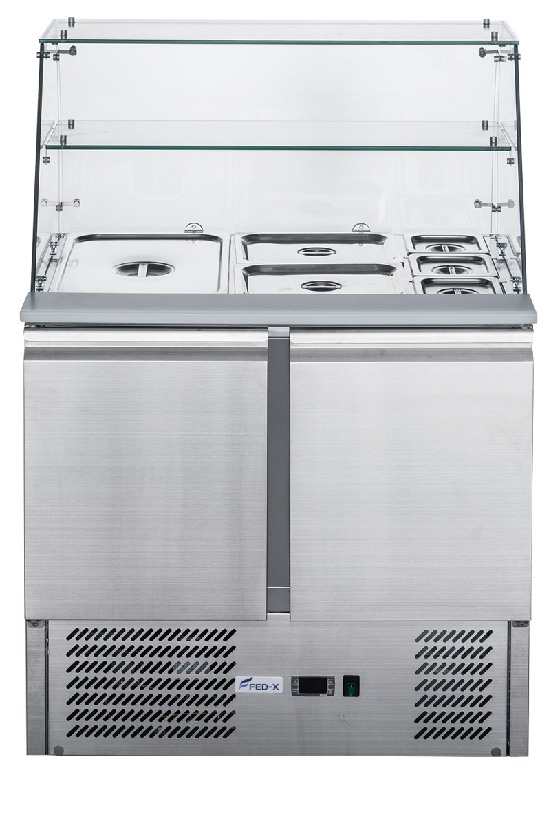 FED-X Two Door Salad Prep Fridge with Glass Top - XS900GC