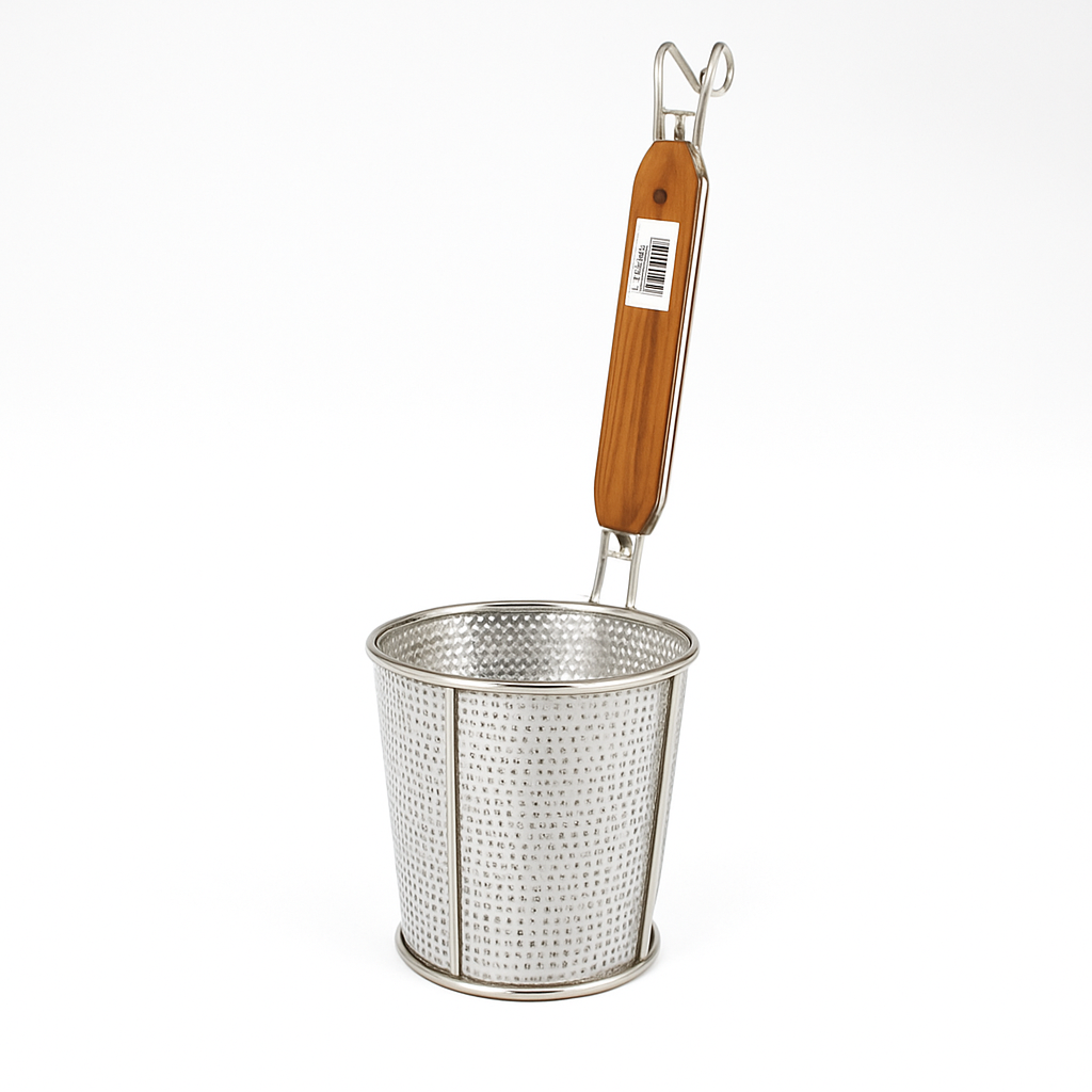 Noodle Basket - Perforated - Flat Bottom - Wooden Handle - ˜120mm - HN550264