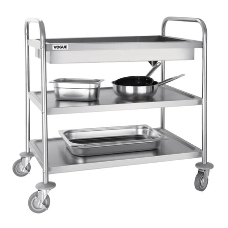Vogue Deep Tray Clearing Trolley 3 Tier St/St - 940x855x535mm CC365