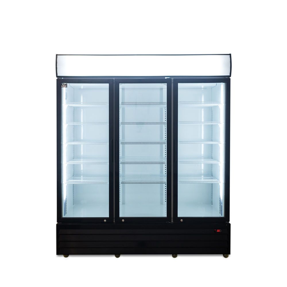 1500L Triple Door Upright Display Fridge - Glass Door