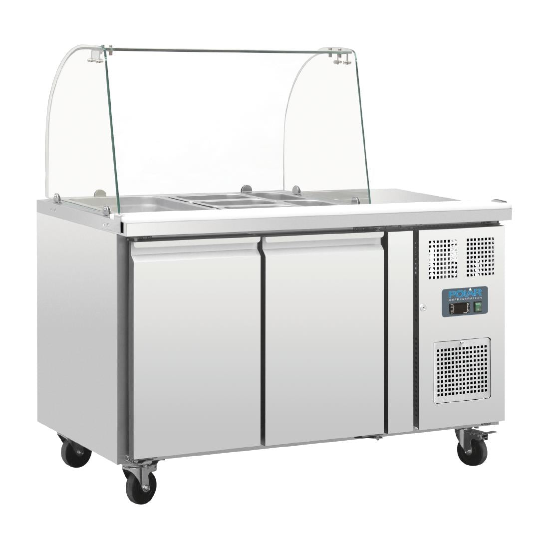 Polar U-Series Refrigerated GN Counter Saladette with Sneeze Guard - 2 Door CT393-A