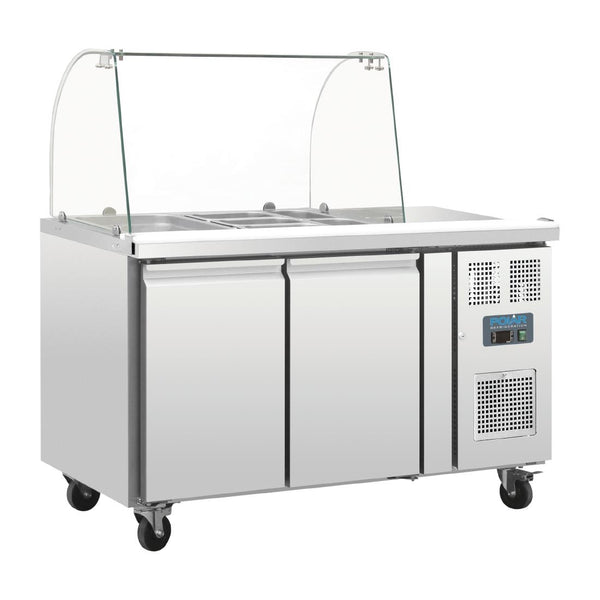 Polar U-Series Refrigerated GN Counter Saladette with Sneeze Guard - 2 Door CT393-A