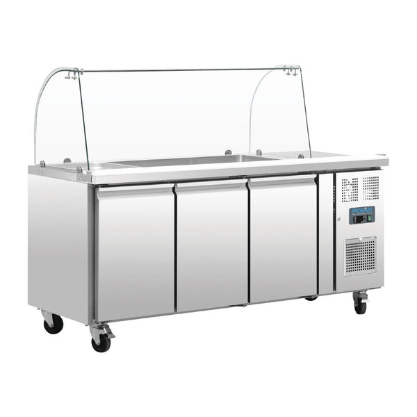 Polar U-Series Refrigerated GN Counter Saladette with Sneeze Guard - 3 Door CT394-A