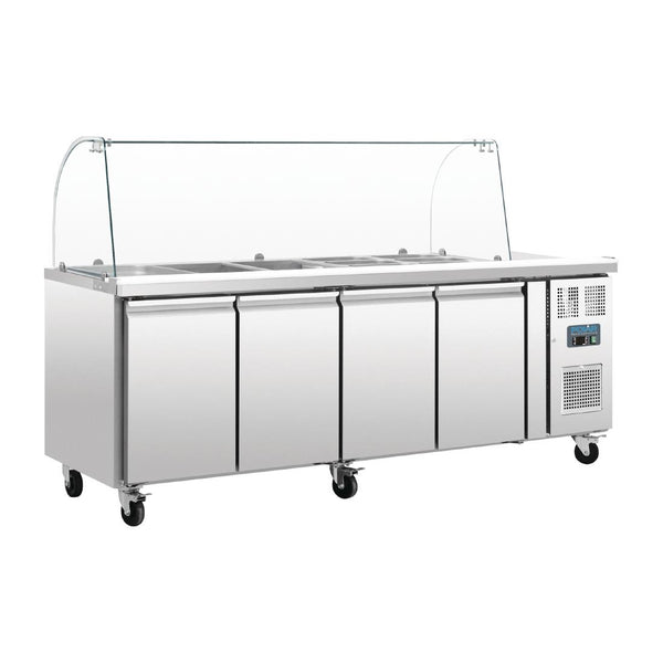 Polar U-Series Refrigerated GN Counter Saladette with Sneeze Guard - 4 Door CT395-A