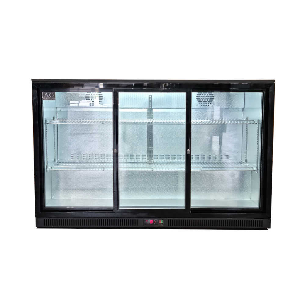 Three Sliding Door Bar Fridge - Black Body & Doors