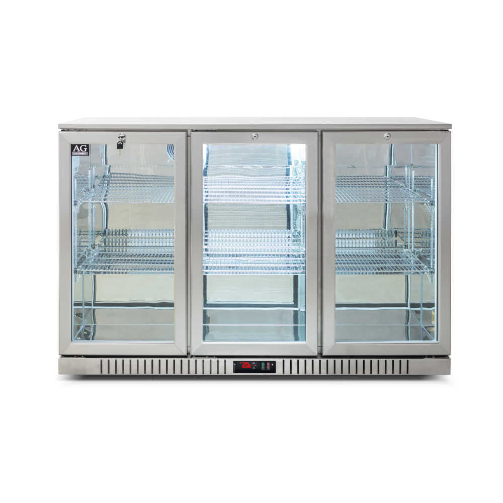 Three Door Bar Fridge - Stainless Steel Body & Doors