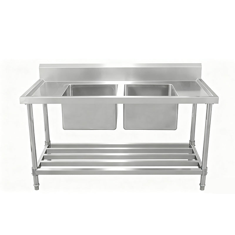 Work Bench - Double Sink with Pipe Undershelf - Center Sink / 600 / ASD-1260C