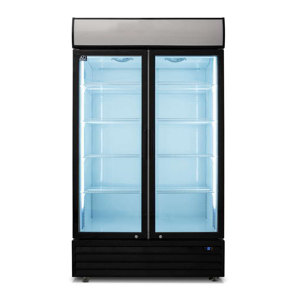 1000L Double Door Upright Display Fridge - Glass Door