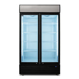 1000L Double Door Upright Display Fridge - Glass Door