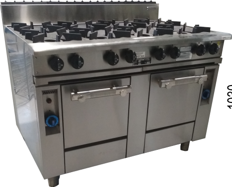 6 burners, 300mm hotplate with pilot light & 2 gas ovens 8BBTP-2OV-3H