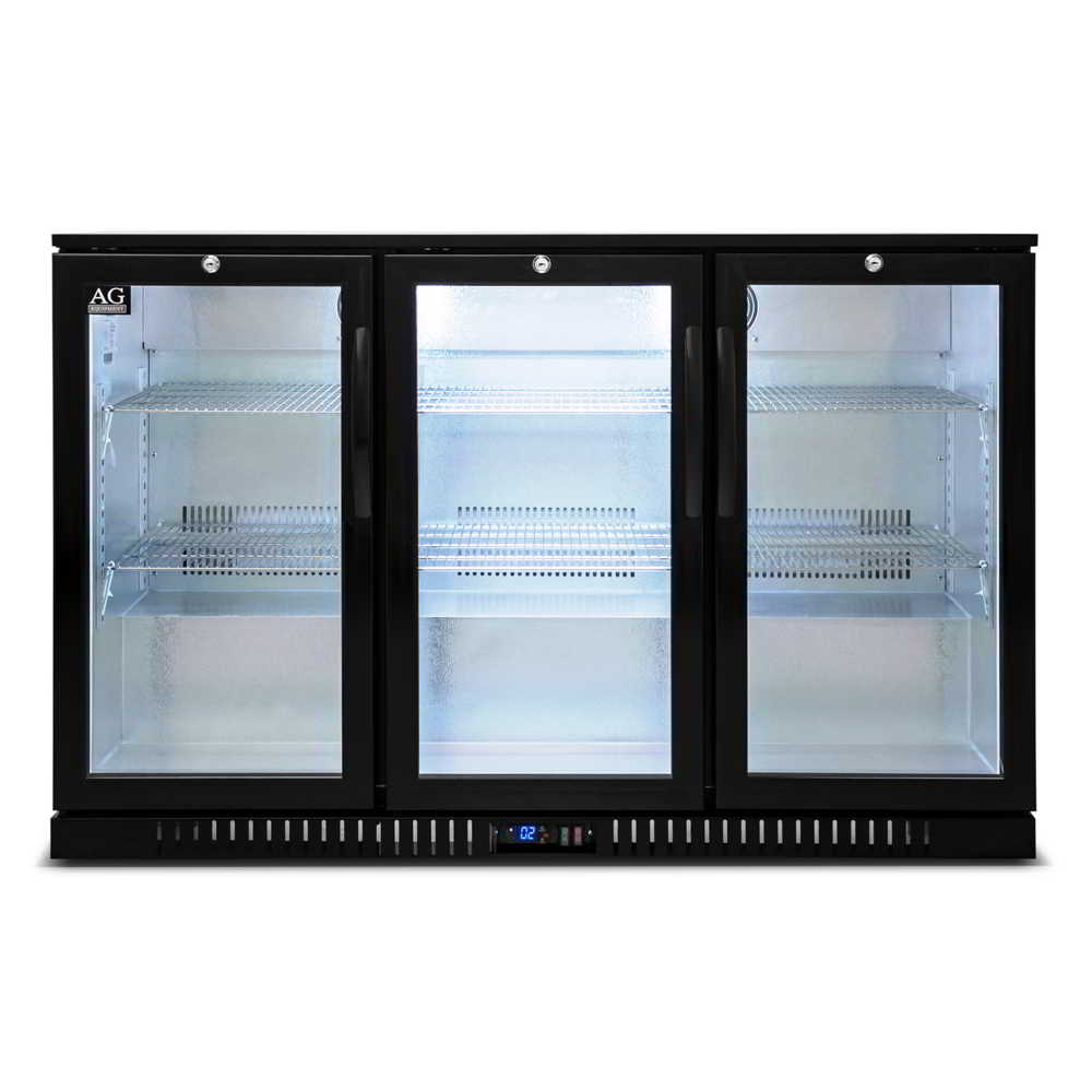 AG Three Sliding Door Bar Fridge - Black Body & Doors BEER3