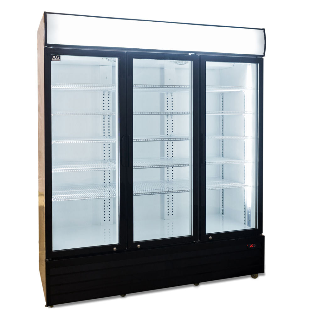 1500L Triple Door Upright Display Fridge - Glass Door