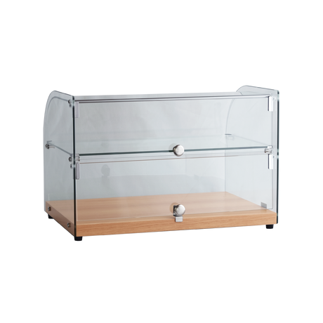 Exquisite Two Tiers Curved Glass Ambient Cake Display – Elegant Walnut - CD45-W - Whisk Hospitality - CD45-W