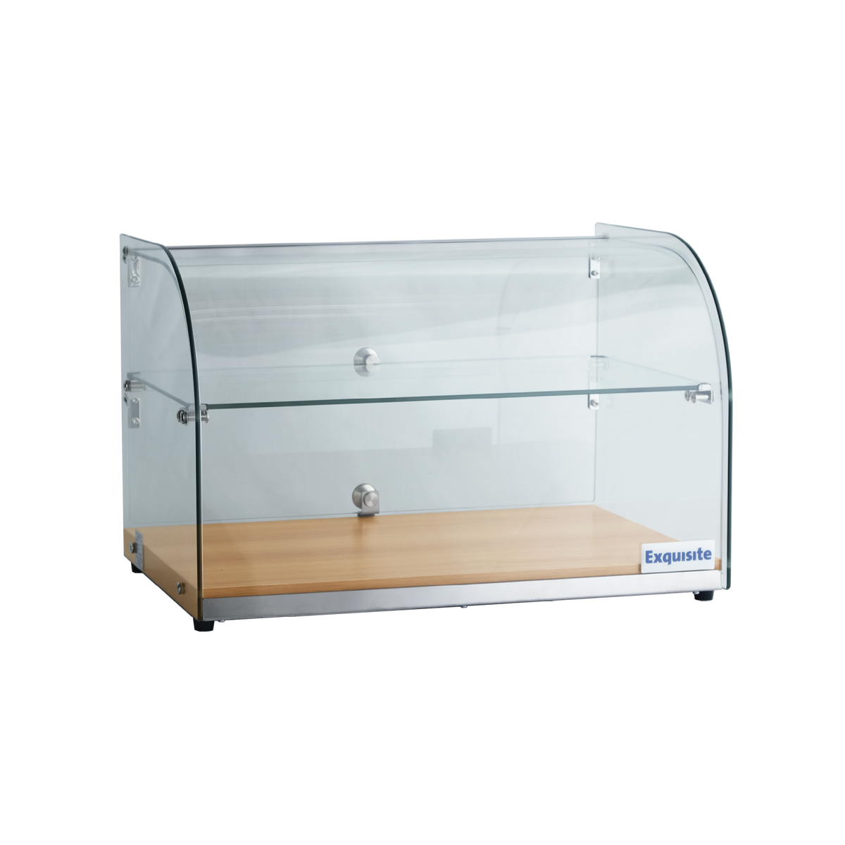 Exquisite Two Tiers Curved Glass Ambient Cake Display – Natural Oak - CD45-O - Whisk Hospitality - CD45-O