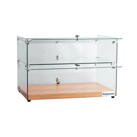 Exquisite Two Tiers Flat Glass Ambient Cake Display – Elegant Walnut - CD50-W - Whisk Hospitality - CD50-W