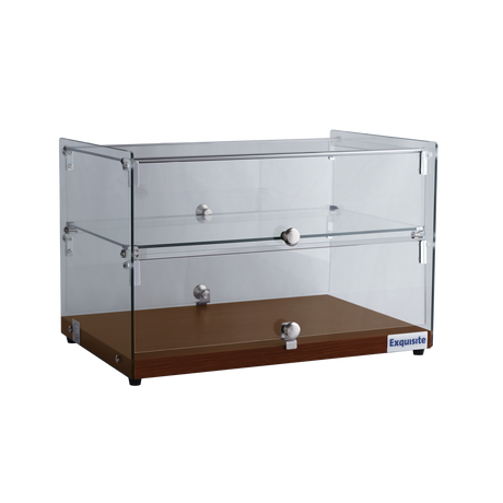 Exquisite Two Tiers Flat Glass Ambient Cake Display – Elegant Walnut - CD50-W - Whisk Hospitality - CD50-W