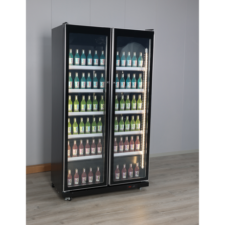 Exquisite Two Glass Doors Upright Display Fridge – Black - DC700 - Whisk Hospitality - DC700