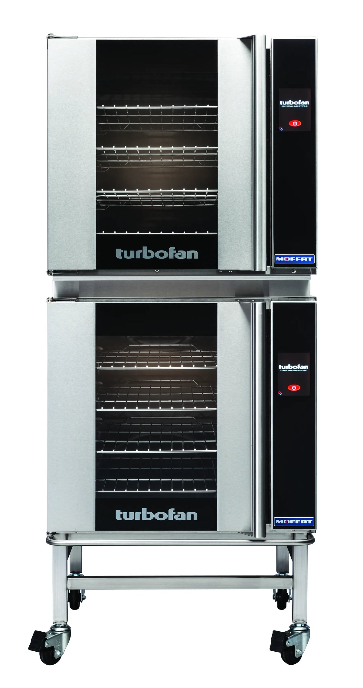 Turbofan E32T42C 2 X E32T4 Electric Convection Ovens Double Stacked Castor Base Stand