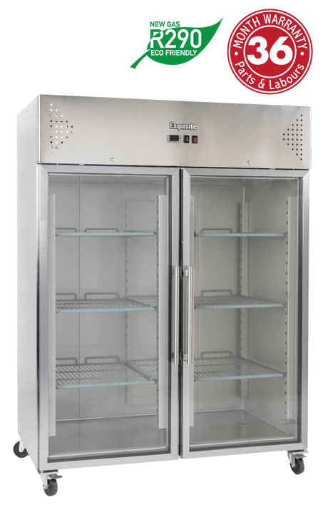 Exquisite Two Doors Stainless Steel Upright Chiller Glass Door - GSC1410G - Whisk Hospitality - GSC1410G
