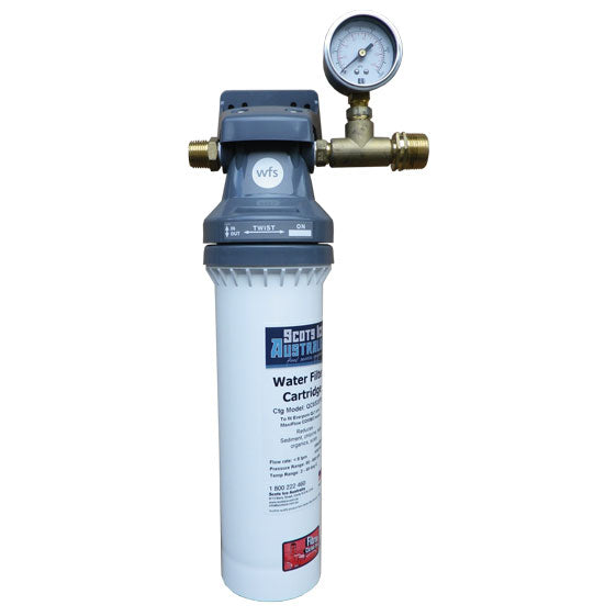 ICEMATIC Ice maker filter system for dirt / rust reduction, chlorine reduction, scale reduction complete with wall bracket, fittings and water pressure gauge. Australian standard approved.