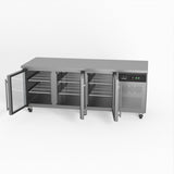 Three Door Commercial Glass Door Worktop / Under Bench Display Fridge 800mm Depth