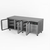 Three Door Commercial Glass Door Worktop / Under Bench Display Fridge 800mm Depth