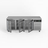 Three Door Commercial Glass Door Worktop / Under Bench Display Fridge 800mm Depth