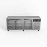 Three Door Commercial Glass Door Worktop / Under Bench Display Fridge 800mm Depth