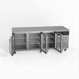 Three Door Commercial Glass Door Worktop / Under Bench Display Fridge 800mm Depth