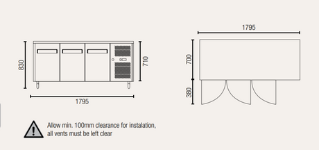 Exquisite Three Solid Doors Underbench Freezer 700mm deep - USF400H - Whisk Hospitality - USF400H