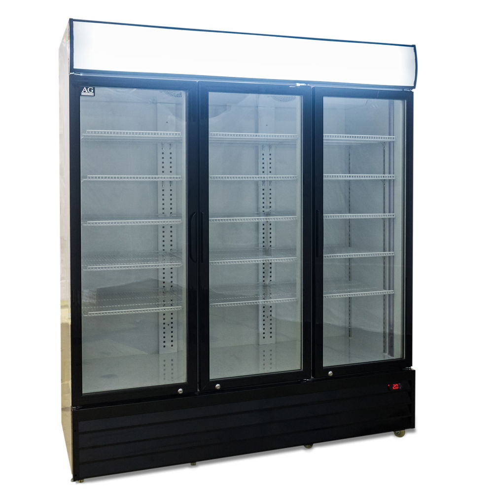 1500L Triple Door Upright Display Fridge - Glass Door