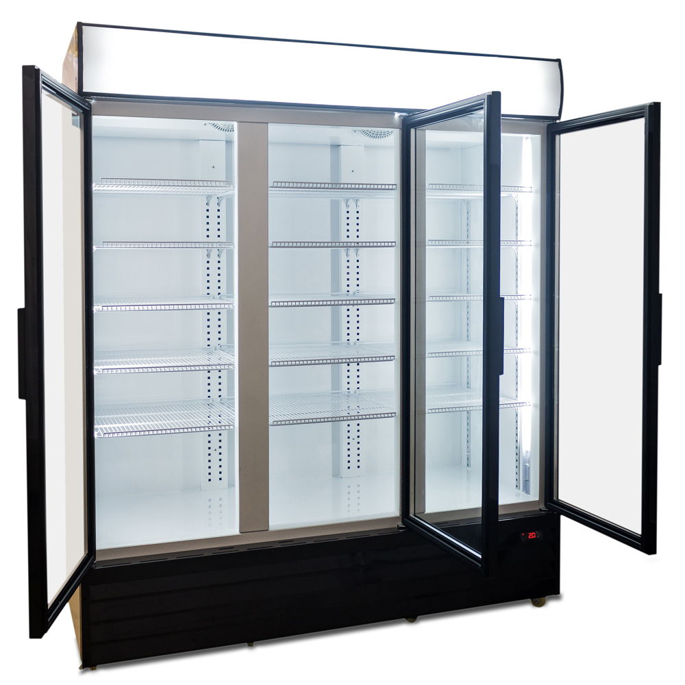 1500L Triple Door Upright Display Fridge - Glass Door