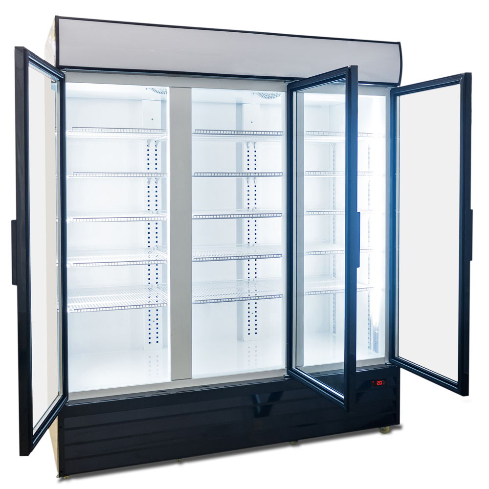 1500L Triple Door Upright Display Fridge - Glass Door