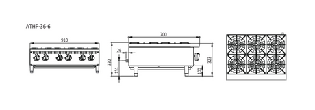 Cookrite 6 BURNER COOK TOPS W910 X D700 X H333 COOKRITE ATHP-36-6-NG