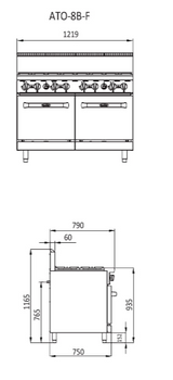 Cookrite 8 BURNER WITH OVEN W1219 X D790 X H1165 | COOKRITE 1 ATO-8B-F-LPG