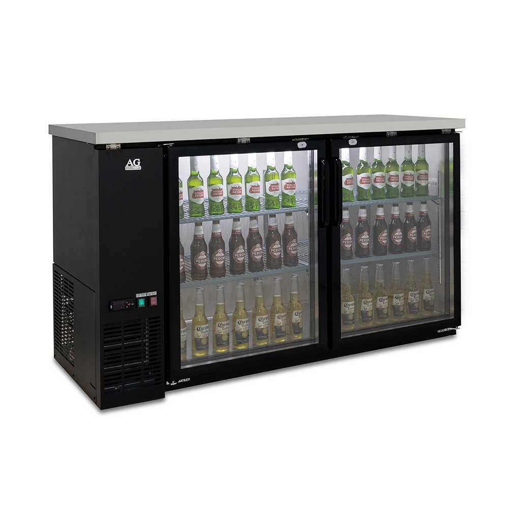 Two Door Commercial Glass Door Bar Fridge with Stainless Steel Counter