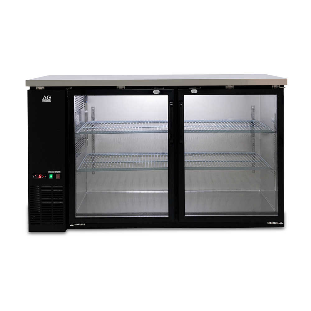 Two Door Commercial Glass Door Bar Fridge with Stainless Steel Counter