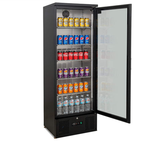 300L Upright Glass Door Display / Backbar Fridge - Black