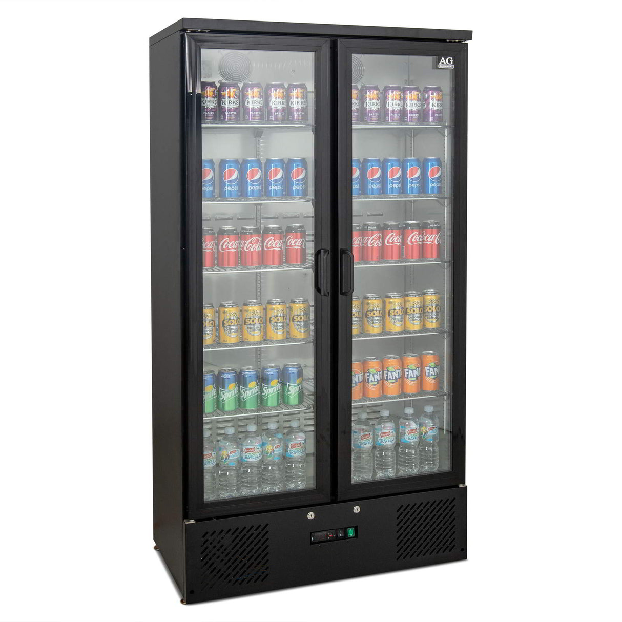 AG 477L Upright Double Glass Door Display / Backbar Fridge - Black B500G