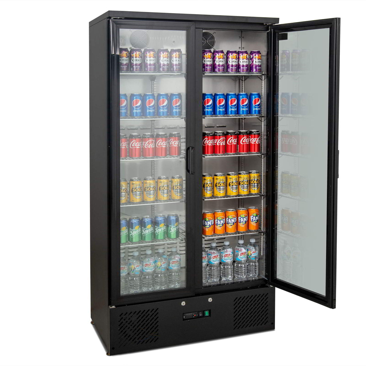 AG 477L Upright Double Glass Door Display / Backbar Fridge - Black B500G