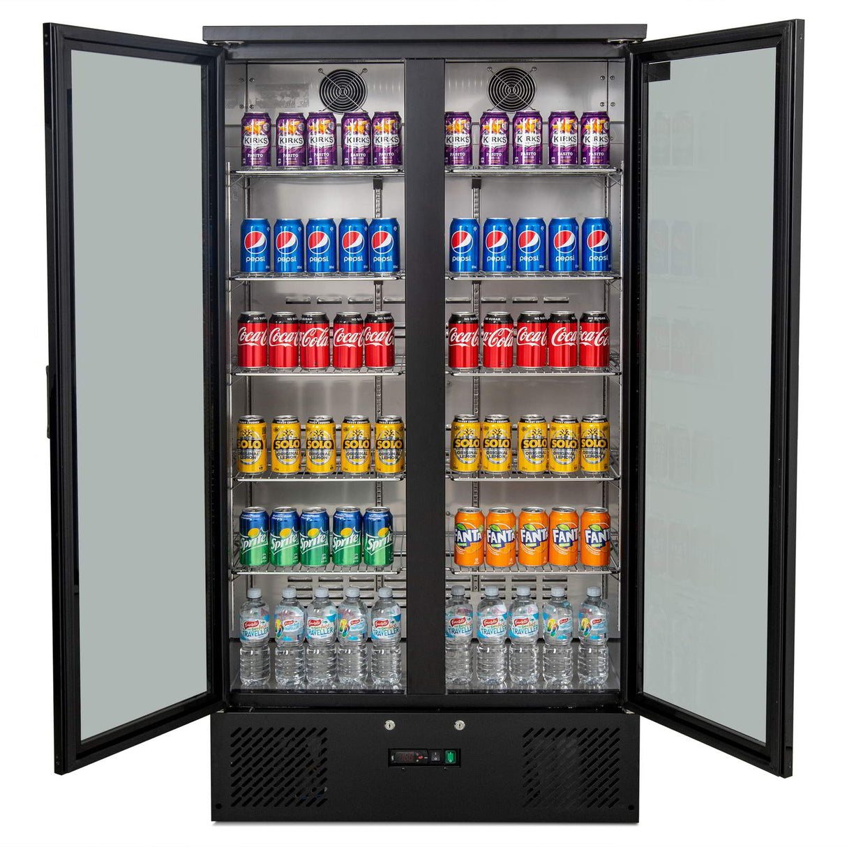 AG 477L Upright Double Glass Door Display / Backbar Fridge - Black B500G