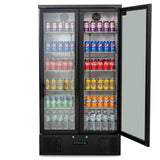 477L Upright Double Glass Door Display / Backbar Fridge - Black