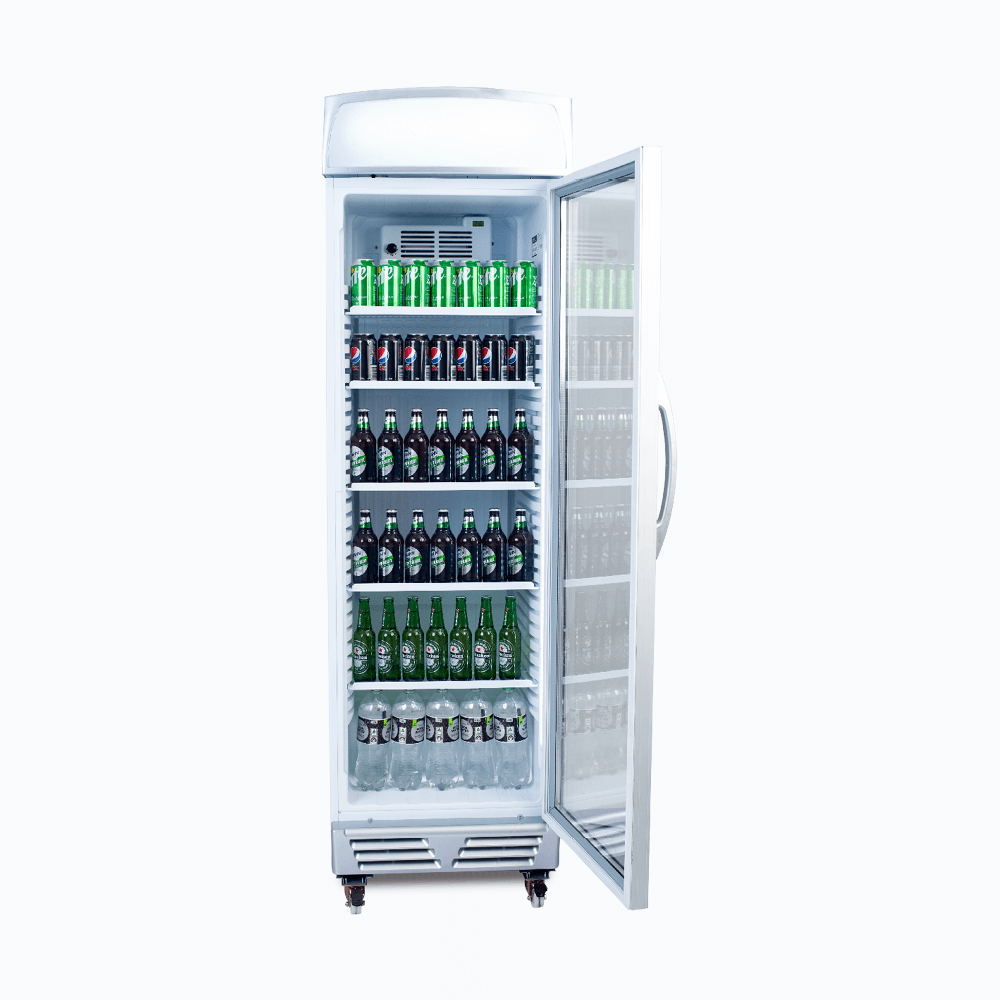 Upright Display Fridge - 372L - 1 Door - Flat Glass - Lightbox