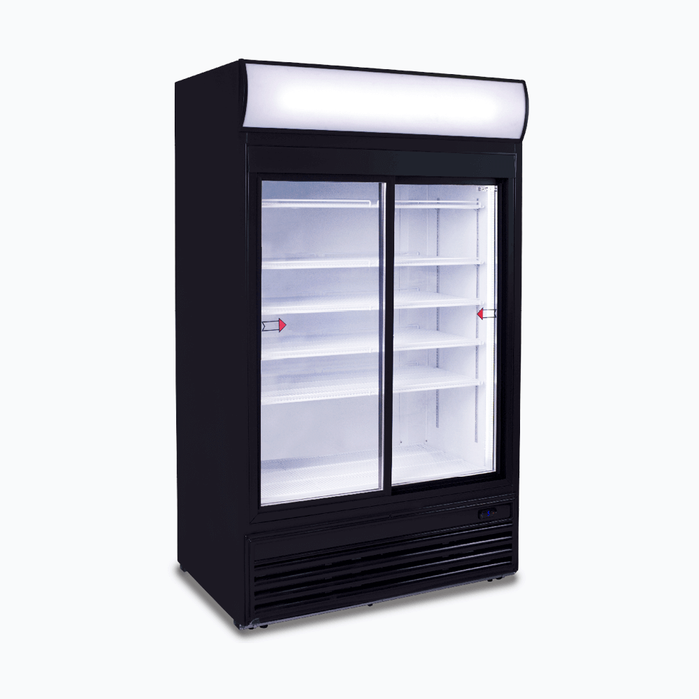 Upright Display Fridge  - 945L - 2 Doors - Sliding - Flat Glass - Lightbox