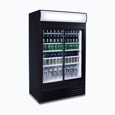 Upright Display Fridge  - 945L - 2 Doors - Sliding - Flat Glass - Lightbox