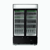 Upright Display Fridge - 960L - 2  Doors - Flat Glass - Cassette - Black