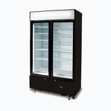 Upright Display Fridge - 960L - 2  Doors - Flat Glass - Cassette - Black