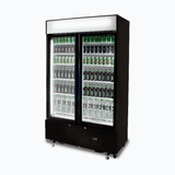 Upright Display Fridge - 960L - 2  Doors - Flat Glass - Cassette - Black