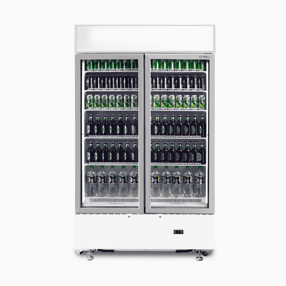 Bromic Upright Display Fridge - 960L - 2 Doors - Flat Glass - Cassette - White