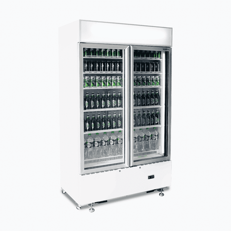 Upright Display Fridge - 960L - 2 Doors - Flat Glass - Cassette - White